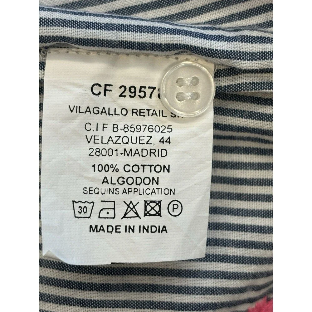 VILAGALLO Aurora embroidered Blouse in stripe pink embroidery Sz S Blue White - Picture 10 of 10
